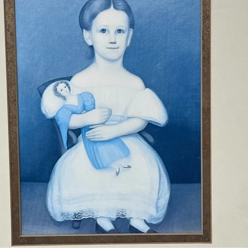Folk Art Portrait Prints circa 1838 Boy w/ puppy Girl w/ doll 11x9 unframed